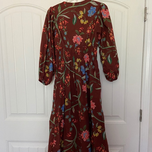 Cara Cara Maxi/Midi, Cotton, 3/4 Sleeves, Reddish Brown Print, V-neck Dress - Picture 2 of 3